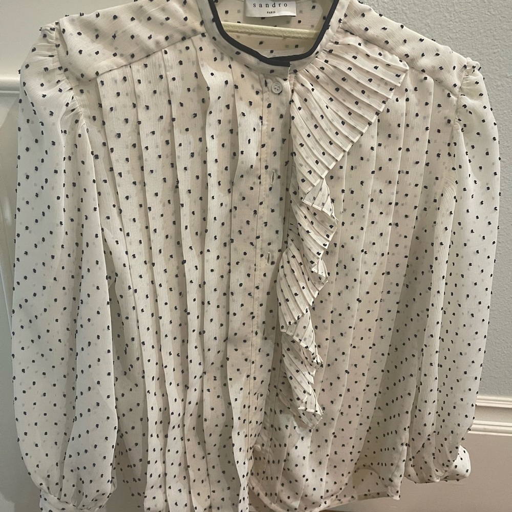 Sandro Swiss dot cream and navy